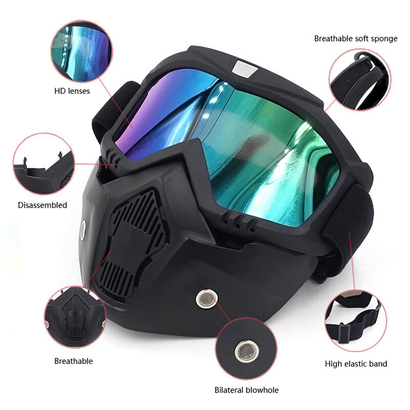 Motorcycle Face Mask with Detachable Goggles – Ultimate Riding Protection Gear